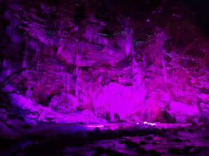 ピンクに照らされる人工氷柱の画像16