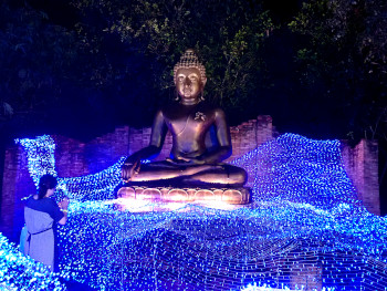 仏像が青く照らし出される