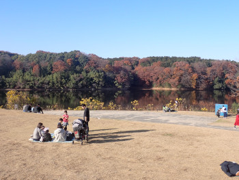 湖畔前の広場