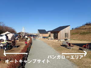 裏手の道とバンガローエリア