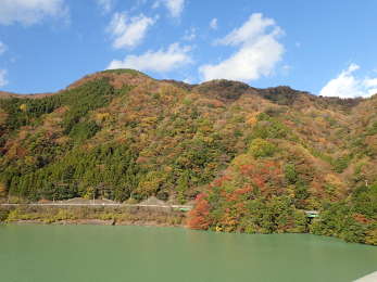 午後の太陽が山肌の紅葉を照らすの画像16