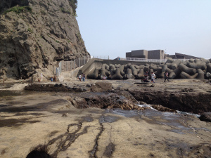 釜の口に降りる堤防からの階段