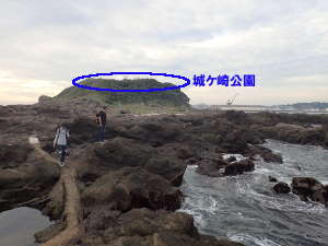 安房碕灯台から城ヶ島公園を見る