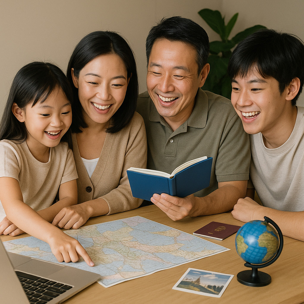 家族での海外旅行スケジュール会議の画像