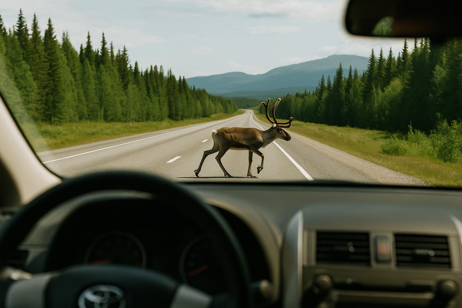 動物が横切る道の画像